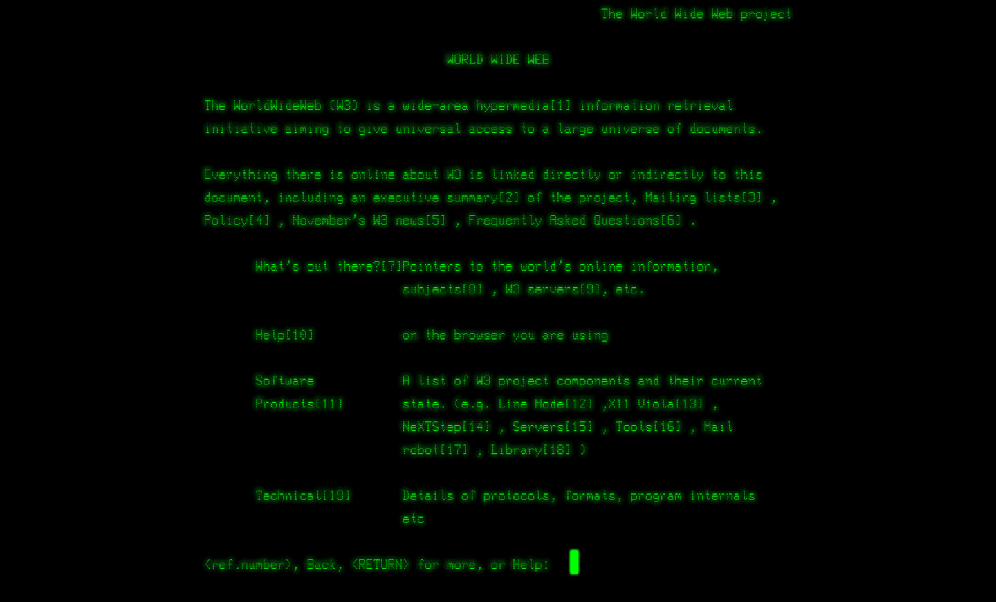 Black screen with green World Wide Web text.
