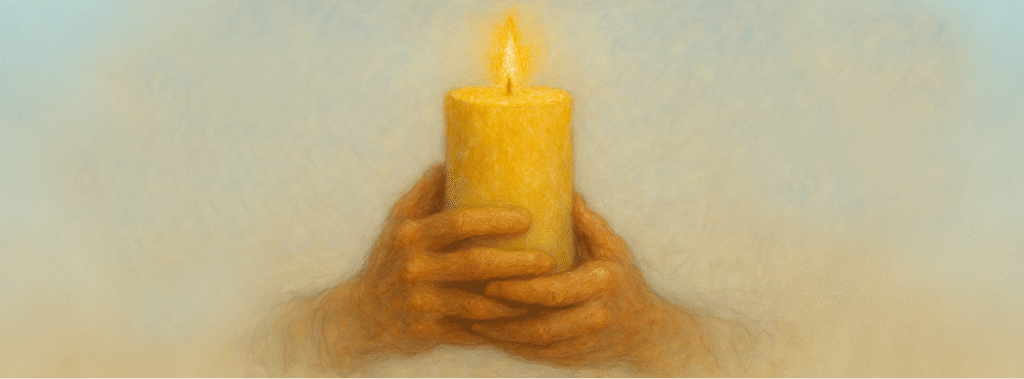 AI-generated image of two hands holding a candle.
