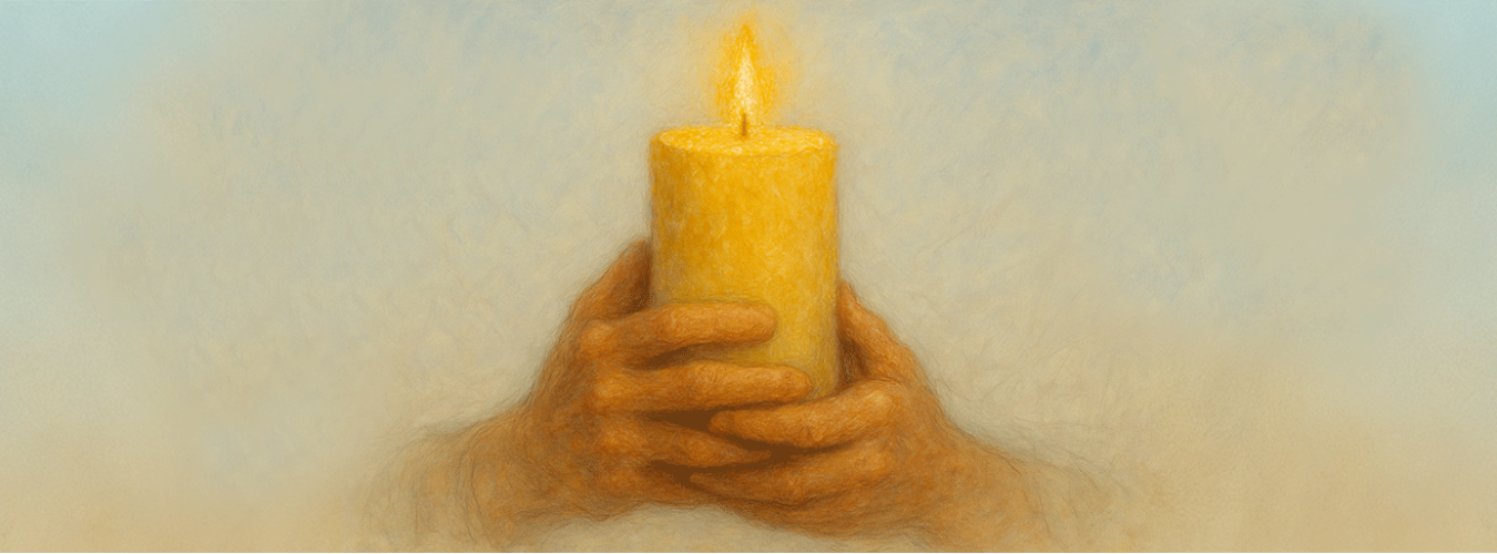 AI-generated image of two hands holding a candle.